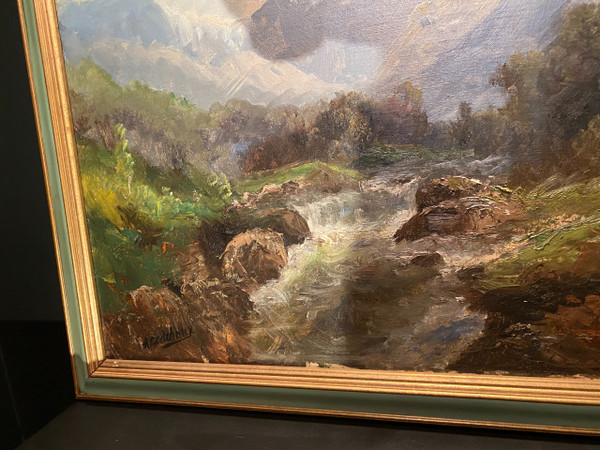 Painting, mountain landscape signed A Godchaux