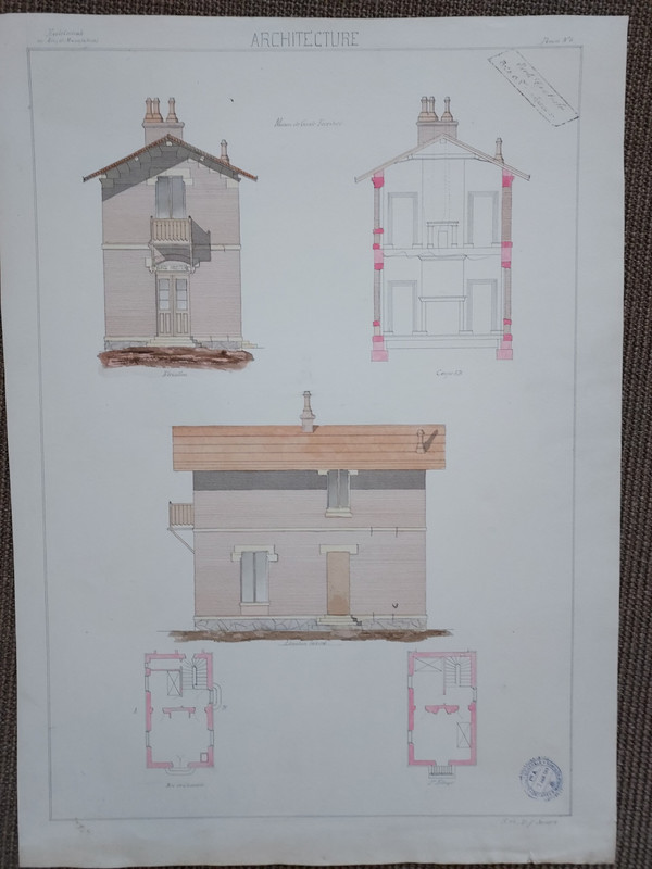 14 Dessins d'architecture 19e siècle