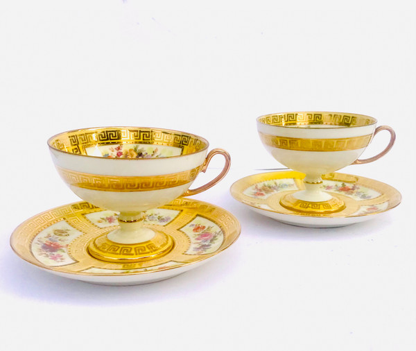 Pair of cups and their saucers in fine Saxony porcelain