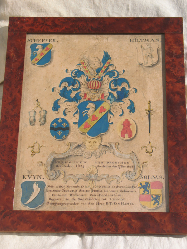 6 gouaches with heraldic decoration signed Horst genealogy with coats of arms by Joan Loten th. 18th