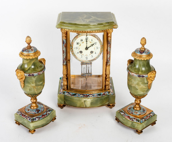 Garnish In Cloisonne And Gilt Bronze, Green Onyx Late 19th Century