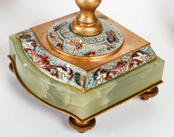 Garnish In Cloisonne And Gilt Bronze, Green Onyx Late 19th Century