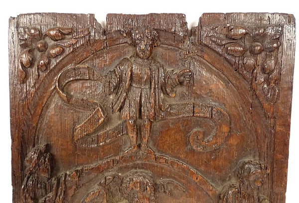 Haute Epoque Carved Oak Panel Character Martyr St Lazare XVIth XVIIth