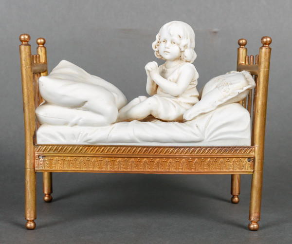 Biscuit Miniature On A Gilt Bronze Bed Late 19th Century