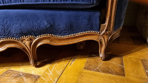 Louis XV Style Alcove Bed And Its Embossed Velvet. Mid-19th century.