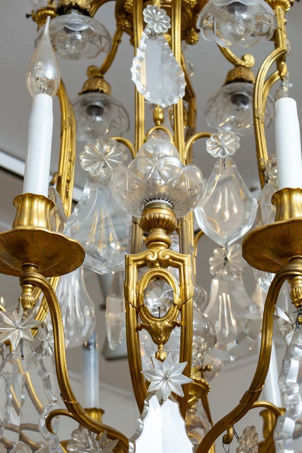 Un Lustre cage En Bronze Doré Et Cristal De Baccarat Fin XIXème Siècle