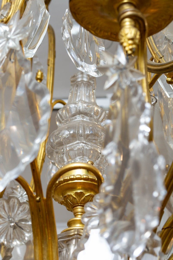 Un Lustre cage En Bronze Doré Et Cristal De Baccarat Fin XIXème Siècle