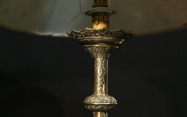 Paire De Lampes En Bronze Néogothique