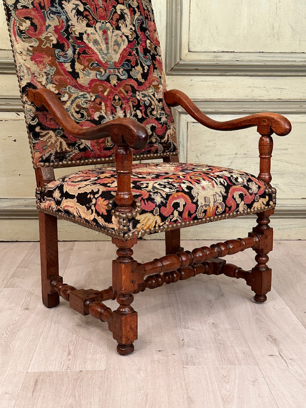 Armchair With Flat Back In Walnut, Louis XIV XVIIth Period