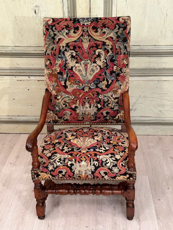 Armchair With Flat Back In Walnut, Louis XIV XVIIth Period