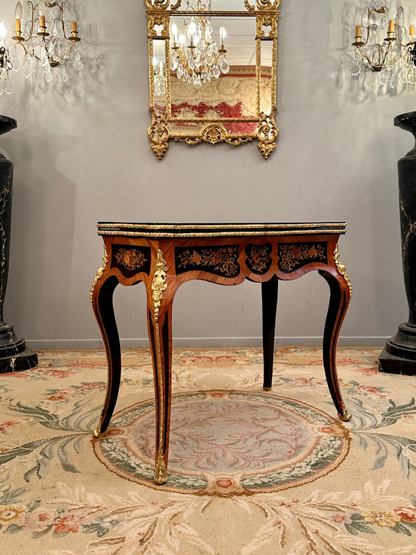 Console Game Table In Marquetry From Napoleon III Period Circa 1870