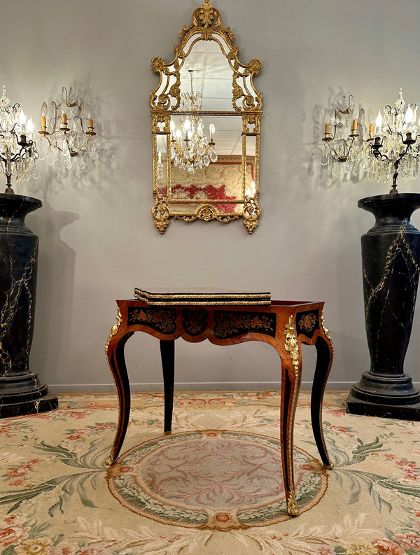 Console Game Table In Marquetry From Napoleon III Period Circa 1870