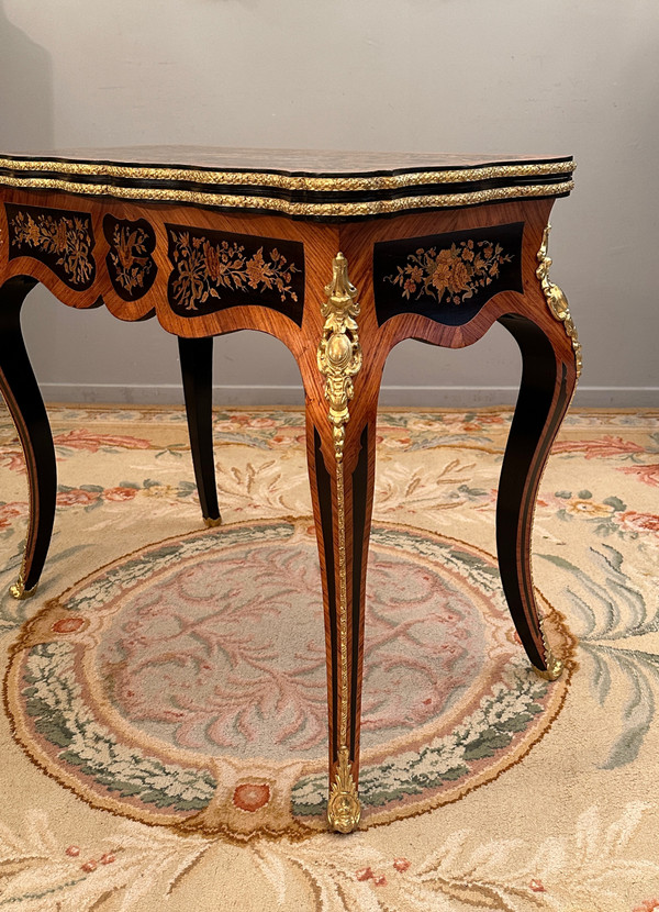 Console Game Table In Marquetry From Napoleon III Period Circa 1870