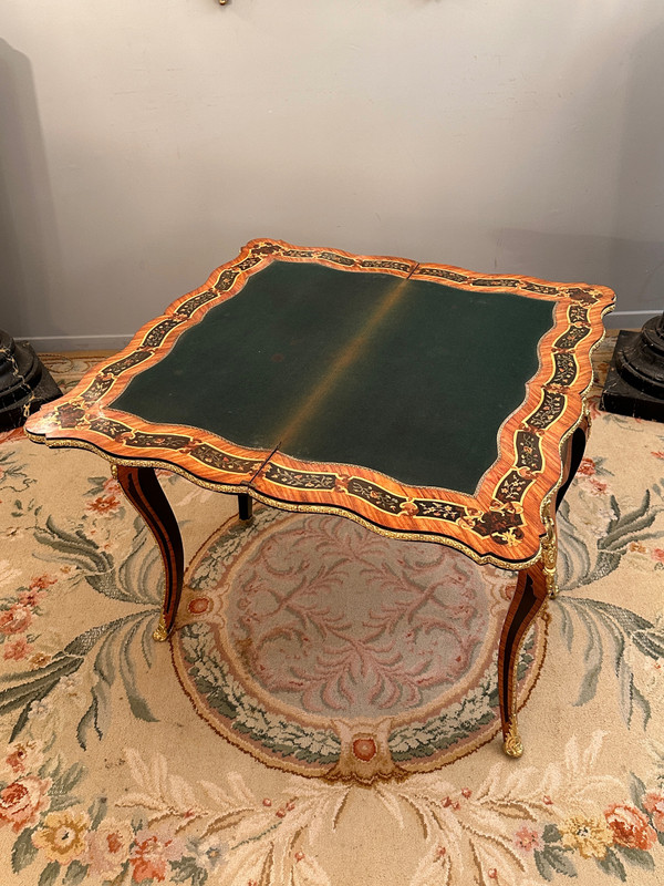 Console Game Table In Marquetry From Napoleon III Period Circa 1870