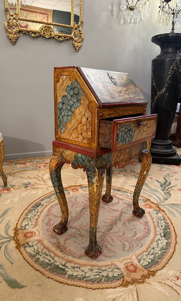 Petit Bureau Secretaire Vénitien En Bois Laqué Epoque XVIIIème