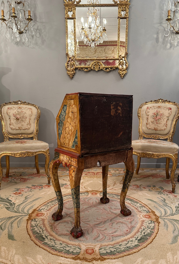 Petit Bureau Secretaire Vénitien En Bois Laqué Epoque XVIIIème