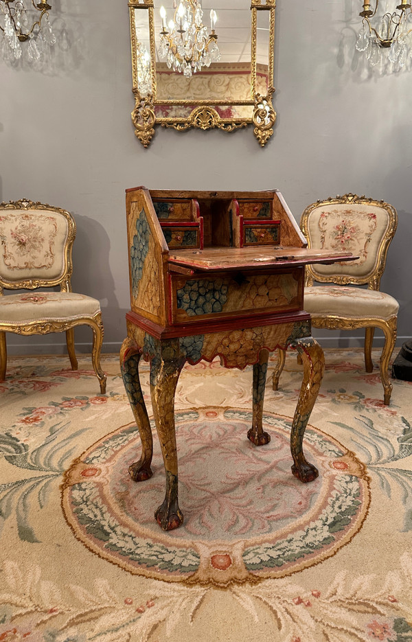 Petit Bureau Secretaire Vénitien En Bois Laqué Epoque XVIIIème