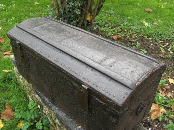 17th Century Studded Leather Travel Trunk.