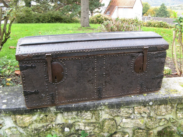 17th Century Studded Leather Travel Trunk.