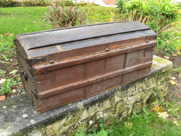 17th Century Studded Leather Travel Trunk.