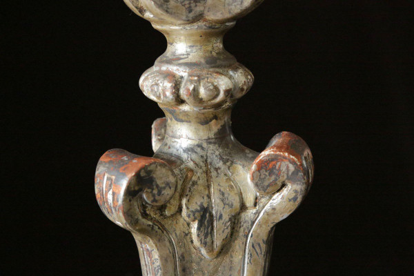 Pair Of Torches, Candlestick, Silvered Wood 18th Century