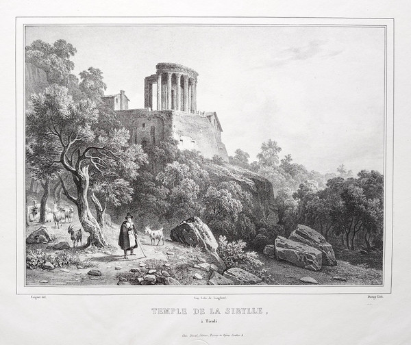 Temple Of The Sibyl At Tivoli Ancient Lithograph By Deroy After Coignet