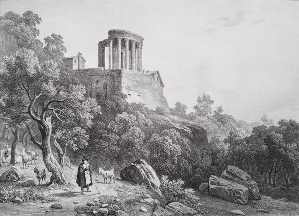 Temple Of The Sibyl At Tivoli Ancient Lithograph By Deroy After Coignet