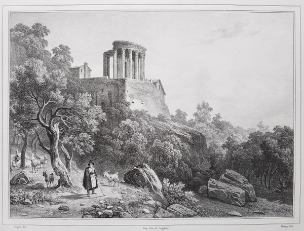 Temple Of The Sibyl At Tivoli Ancient Lithograph By Deroy After Coignet