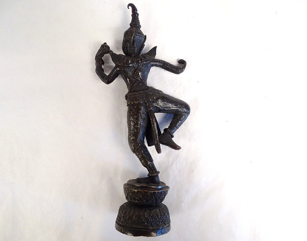 Scultura Statuetta in bronzo Ballerina Apsara Khmer Cambogia Thailandia XIX secolo