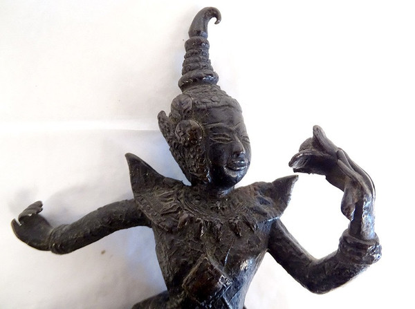 Scultura Statuetta in bronzo Ballerina Apsara Khmer Cambogia Thailandia XIX secolo