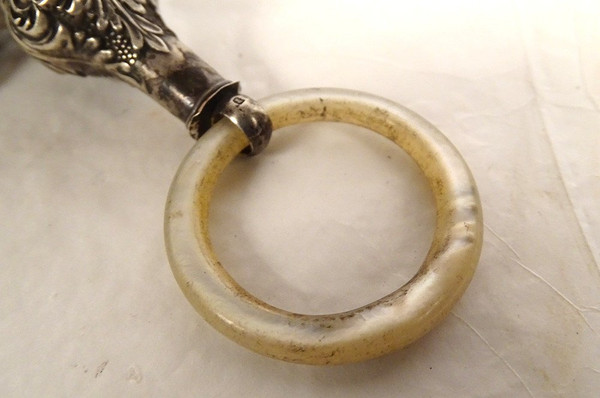 English Birmingham Silver Whistle Rattle Mother-of-Pearl Ring Late 19th-20th century