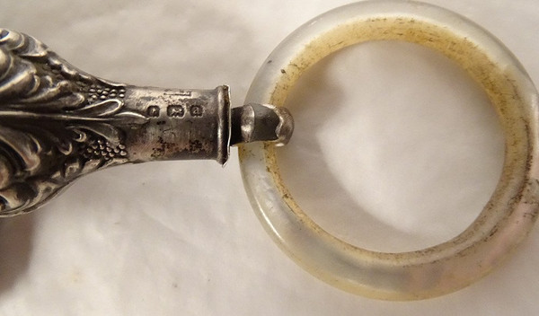 English Birmingham Silver Whistle Rattle Mother-of-Pearl Ring Late 19th-20th century