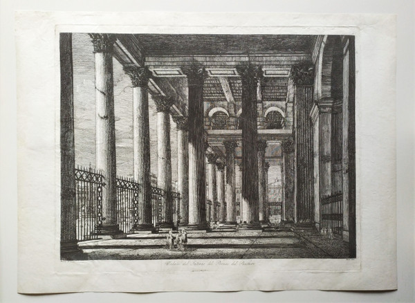 View of the Pantheon in Rome Engraving Architecture Italy 19th