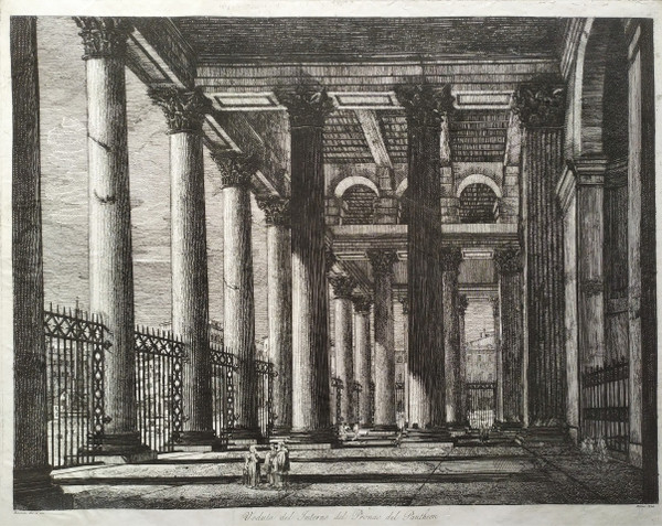 View of the Pantheon in Rome Engraving Architecture Italy 19th