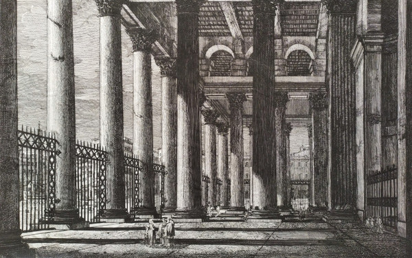 View of the Pantheon in Rome Engraving Architecture Italy 19th