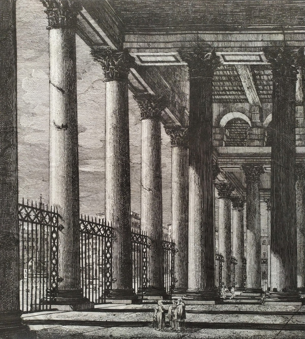 View of the Pantheon in Rome Engraving Architecture Italy 19th