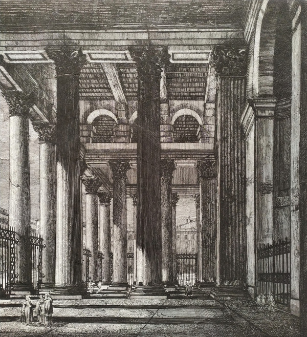 View of the Pantheon in Rome Engraving Architecture Italy 19th