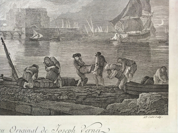 Marine Engraving After Joseph Vernet Fire of a Port 18th