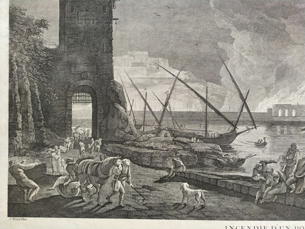 Marine Engraving After Joseph Vernet Fire of a Port 18th