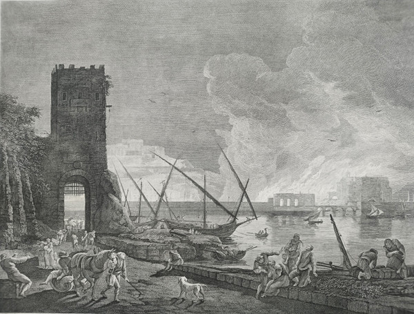 Marine Engraving After Joseph Vernet Fire of a Port 18th