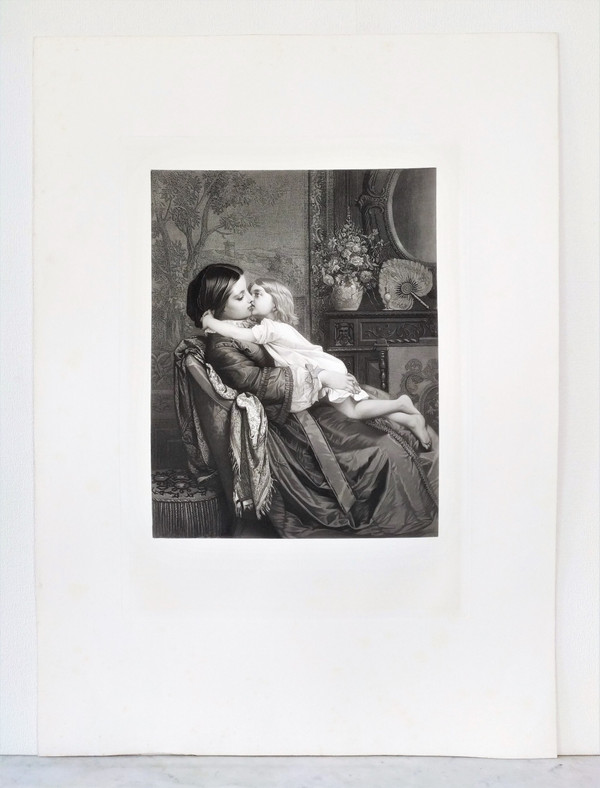 Engraving After Auguste Toulmouche Mother And Child