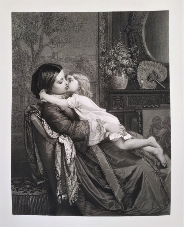 Engraving After Auguste Toulmouche Mother And Child