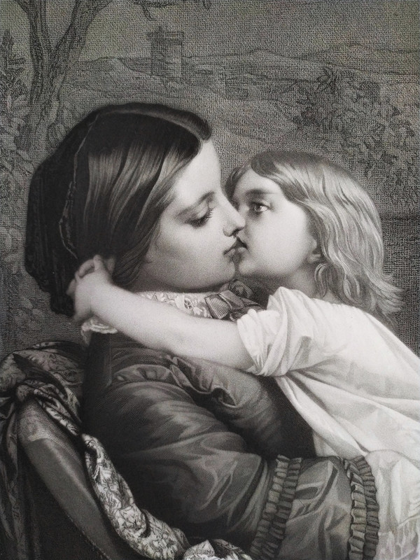 Engraving After Auguste Toulmouche Mother And Child