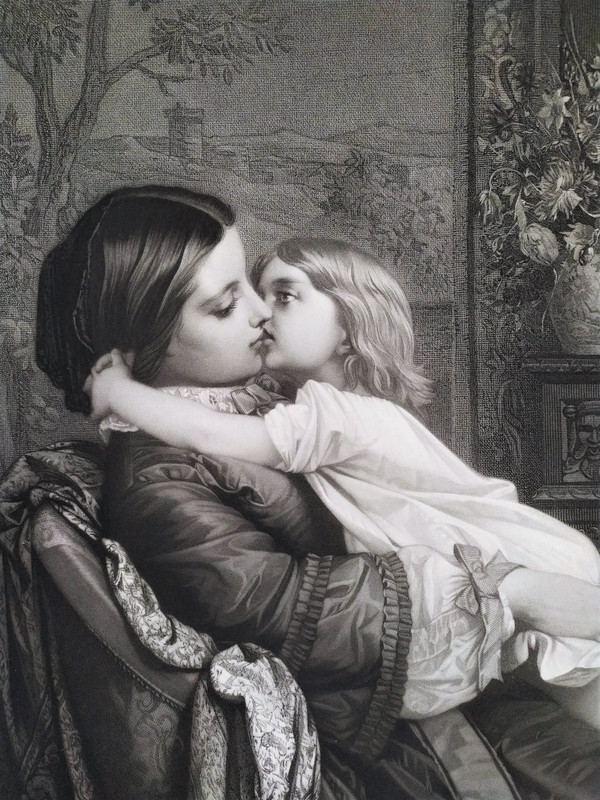 Engraving After Auguste Toulmouche Mother And Child