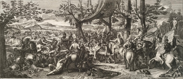 Battle of Alexander King Porus 18th century engraving after Charles Le Brun