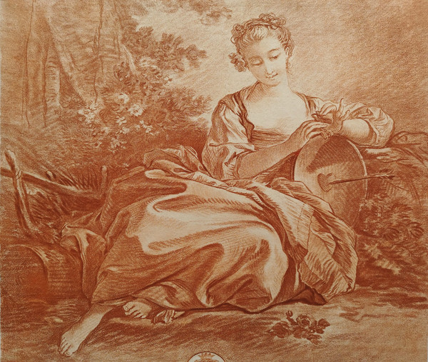 Incisione Scena pastorale secondo François Boucher XVIII