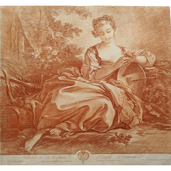 Incisione Scena pastorale secondo François Boucher XVIII