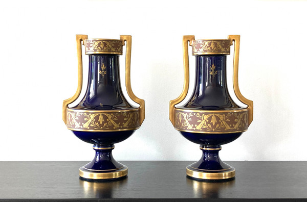 Pair of Porcelain Vases, Pinon Heuzé in Tours, Circa 1930