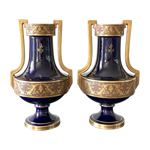 Pair of Porcelain Vases, Pinon Heuzé in Tours, Circa 1930