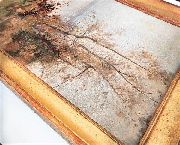 Tableau Huile Sur Toile Paysage d'Automne Par David 19ème